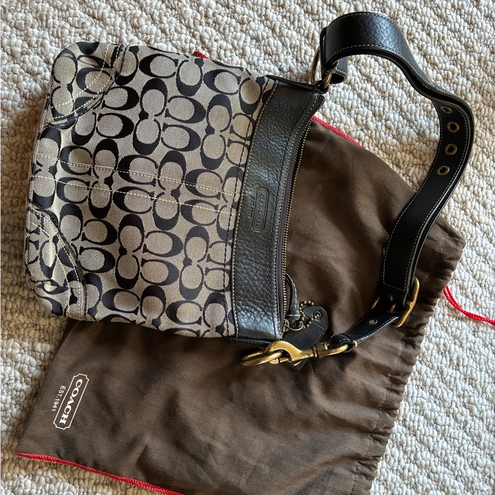Coach Black and Gray Messenger Bag with Signature Style